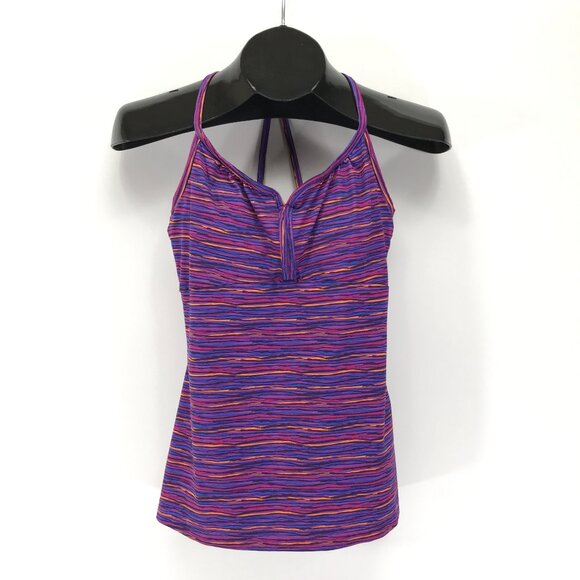 REI Racerback Active Tank Top Women's Size 0 Purple Stripe Shelf Bra Gym Outdoor - Picture 1 of 9